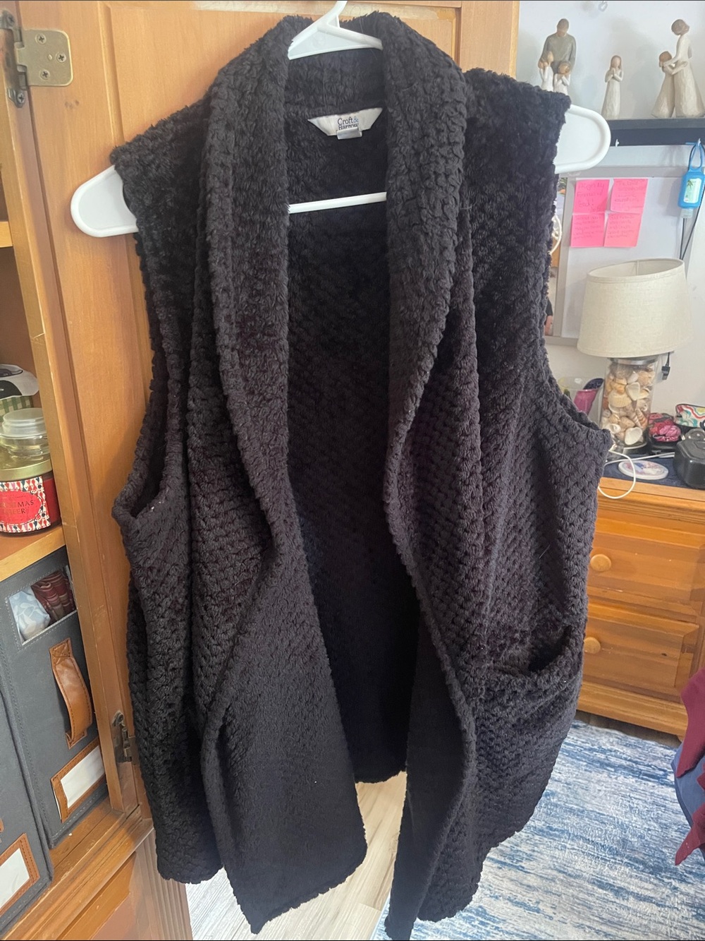 Croft & Barrow Black Textured Sleeveless Cardigan Vest